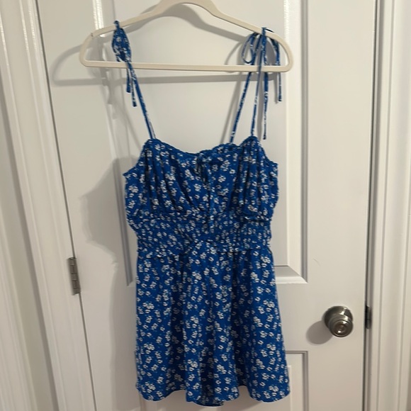 bp Pants - bp Blue Floral Romper with Tie Straps